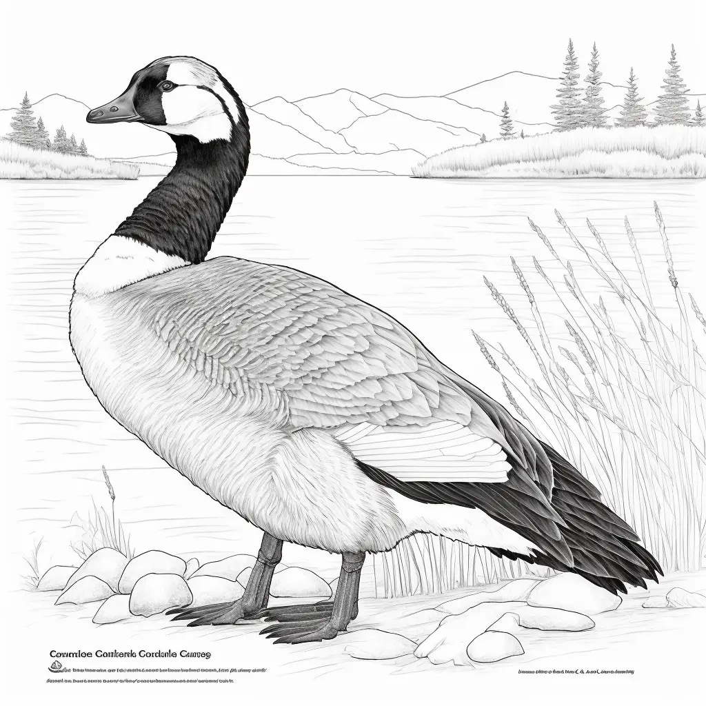 clean coloring book page of a Canada Goose, black and white